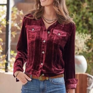 Sundance Burgandy/ Wine Crushed Velvet Silk Blend Wren Jacket Petite Large
